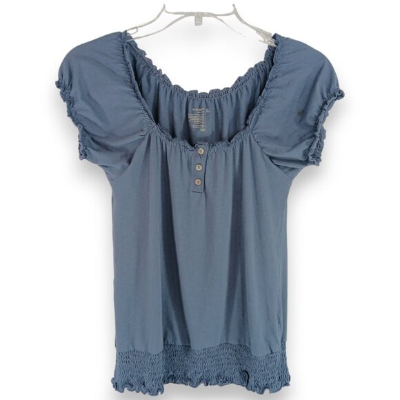 OLD NAVY- Women's Top-X SM-Shirred waist-Short sleeve-Blue-Casual-Summer-Loose - Picture 2 of 9